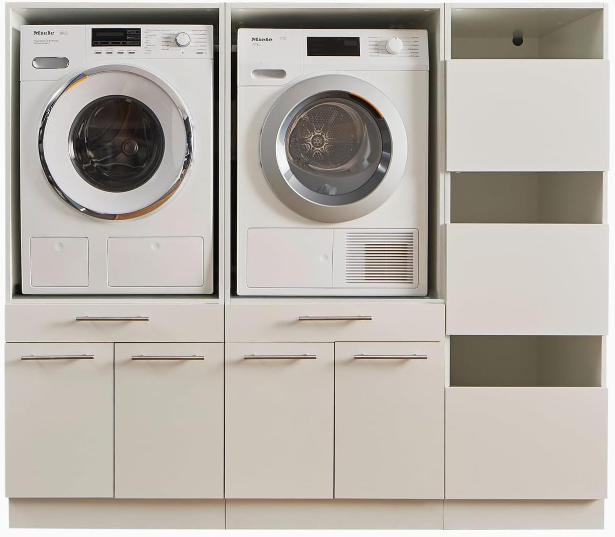 Laundreezy Waschmaschine, 185 x 162 x 67,5 cm, Weiß, 2X nschrank mit Wäscheschrank, - n-Überbauschrank TÜV-Zertifiziert mit viel Stauraum