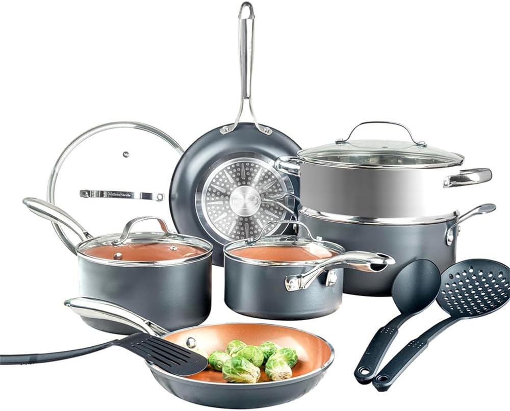 SXYKXYDL Topf- & Pfannensets, Kupfer, 15-teiliges Keramik-Topf- und Pfannen-Set, antihaftbeschichtetes Keramik-Kochgeschirr-Set