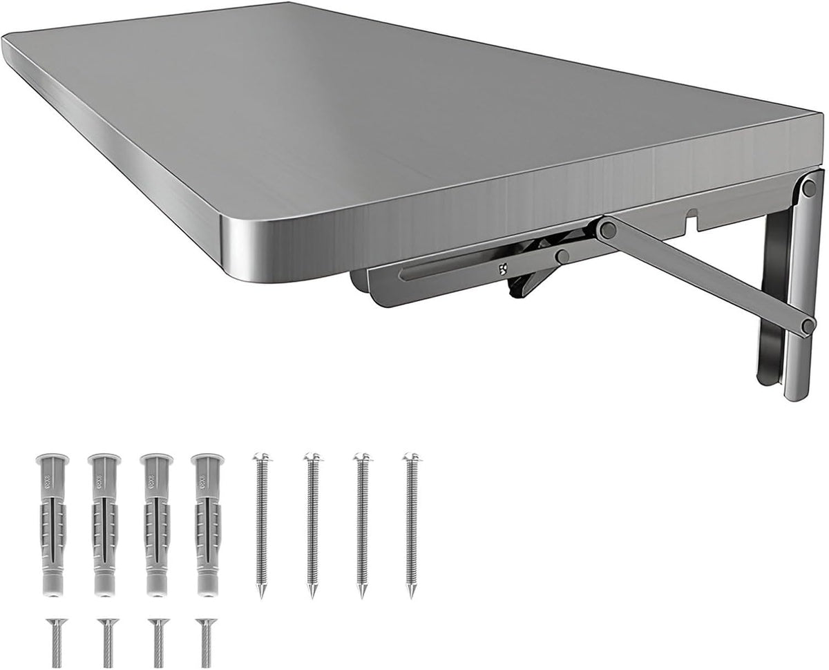 JXUANMM Schreibtisch, 60x40 cm, 0,8 mm, Grau, Wandtisch aus Edelstahl, verdickter Wand, Küchenregal, Wäscherei, klappbares Design