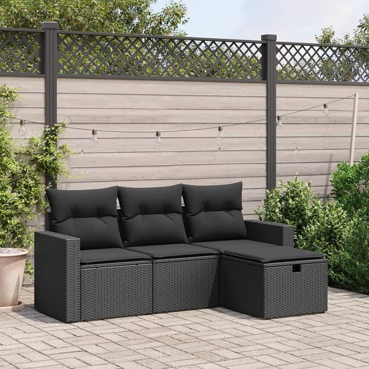 Gartenmöbel-Set IKAYAA, Schwarz, Gartengarnitur, Rattan Gartenmöbel Set Poly Rattan Lounge Balkon Lounge