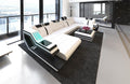 Sofa Dreams Sofa, Schwarz, Wohnlandschaft Ravenna U Form Leder - mit LED Beleuchtung, verstellbare Kopfstützen