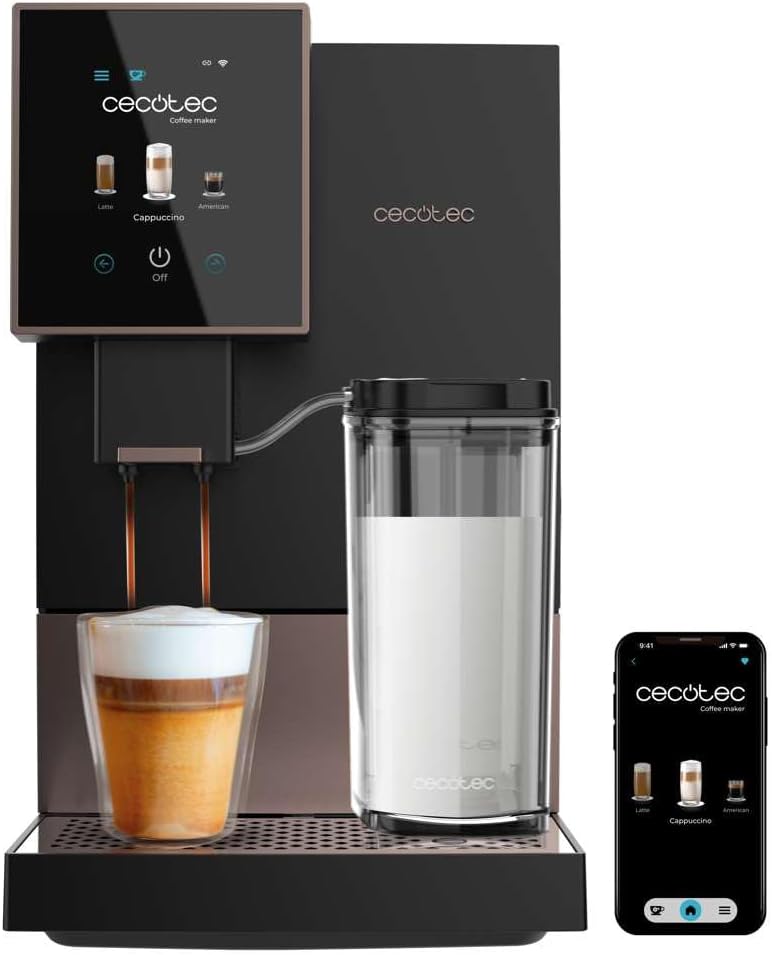 Cecotec Kaffeemaschine, 1 Liter, 19 Bar, 1350 W, Schwarz/Roségold, Kompakte Superautomatische mit Wifi Cremmaet Compactccino