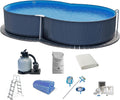 Planet Pool Stahlrahmenpool, 470x300x120 cm, 0,4 mm, anthrazit/blau, Stahlwand Set (8-teilig) hoch achtform, Stahl anthrazit Folie blau