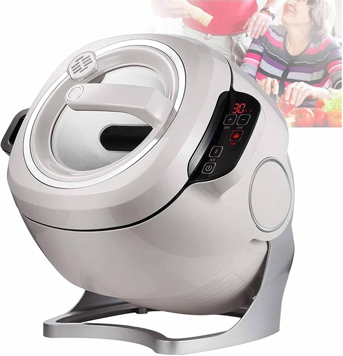 PixCy Multikocher, 2000 W, 110 V, Grau, Automatische Kochmaschine, 6-Liter-Trommel-Küchenmaschine, 3-Gang-Feuereinstellung