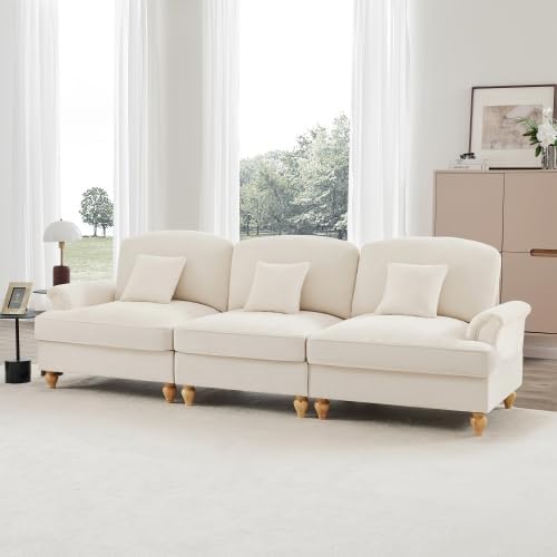 Sofa vutizal, Weiß, Elegantes Mid-Century Cloud 3-Sitzer in, Chenille Stoff mit Trichter-Armlehnen, abnehmbare Rüschenschürze für 2 Designs