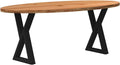 Ovaler Esstisch, 200 x 100 x 74 cm, Hellbraun/Schwarz, aus Massivholz, modernes Design mit Metallgestell, verstellbare Füße