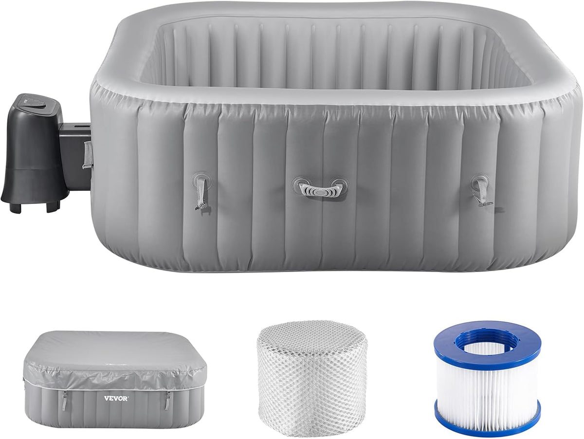 VEVOR Badewannen mit Sprudelfunktion, 185 x 66 cm, Grau, aufblasbare Badewanne für 4 bis 6 Personen , quadratisch & tragbar