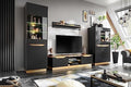 Wohnwand, Schwarz/Gold, Fame Wohnzimmerset Wohnzimmer Wand Regal TV Wand Matt Glas