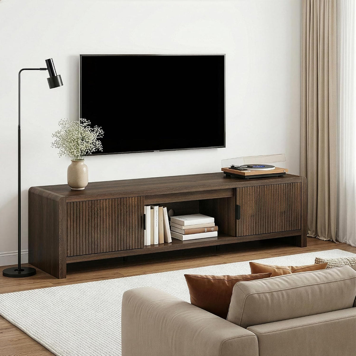 [en.casa] TV-Schrank, 150x40x40 cm, Grau, Lowboard, TV Schrank Lukkodso Walnussoptik