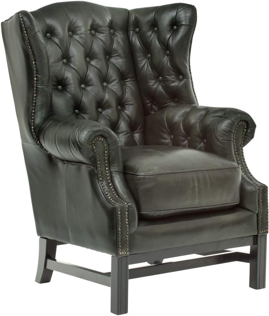 Woodkings Relaxsessel, Grün, Chesterfield Sessel Kingsfield Echtleder antik